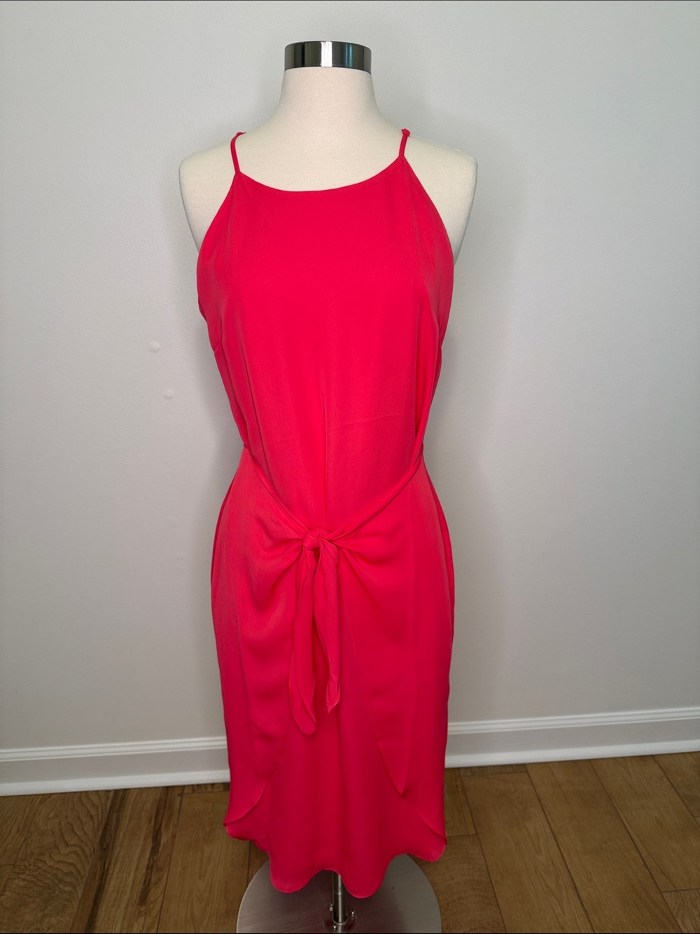 Naked Zebra Bright Pink Tie-Front Midi Dress